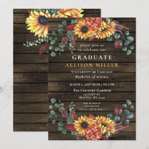 Invitación Fiesta de Graduación de Flores Rústicas de Madera