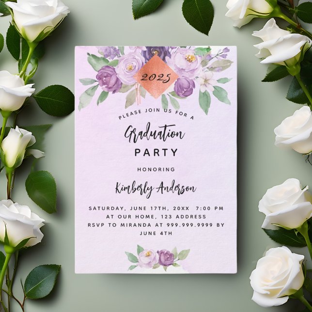Invitación Fiesta de graduación de flores violetas moradas (Subido por el creador)