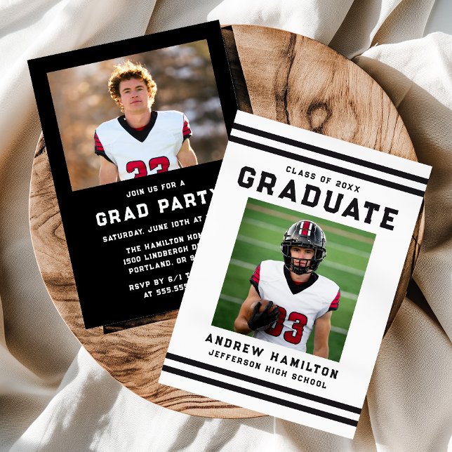 Invitación Fiesta de Graduación de Foto Atlética con Rayas Ne (Subido por el creador)