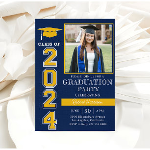 Invitación Fiesta de Graduación de Foto Azul Marinho Moderna
