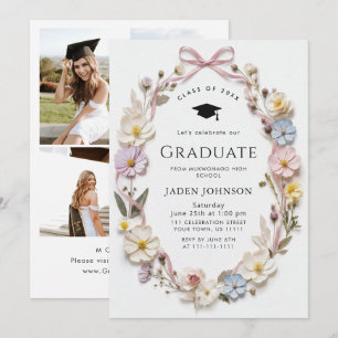 Invitación Fiesta de Graduación de Foto Boho Flor Silvestre d