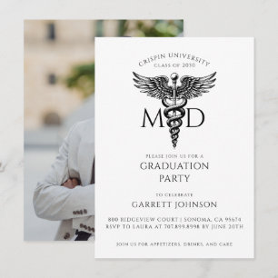 Invitación Fiesta de Graduación de Foto de Doctor MD Moderno 