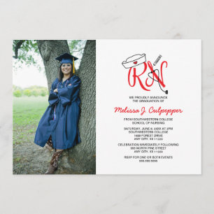 Invitación fiesta de graduación de foto de enfermera/rojo