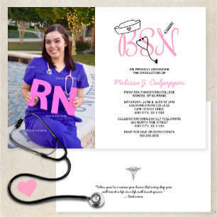 Invitación Fiesta de graduación de foto de enfermeras rosadas
