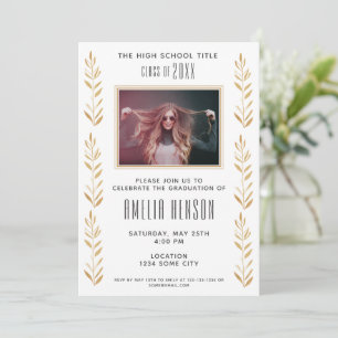 Invitación Fiesta de graduación de foto de graduado de follaj