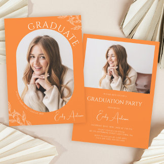 Invitación Fiesta de Graduación de Foto de Hoja Moderna Naran