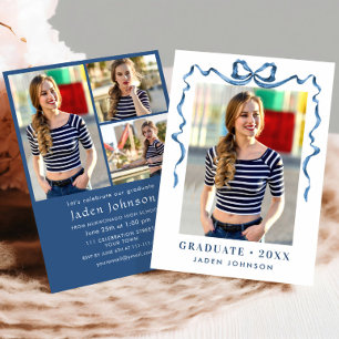 Invitación Fiesta de graduación de FOTO de la cinta azul Bow