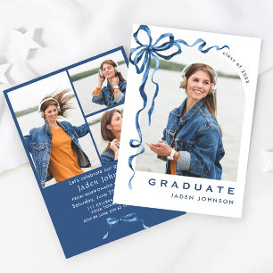 Invitación Fiesta de graduación de FOTO de la cinta azul Bow