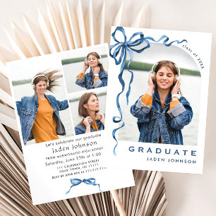 Invitación Fiesta de graduación de FOTO de la cinta azul Bow