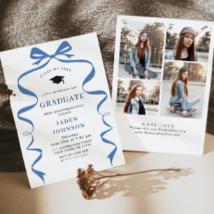 Invitación Fiesta de graduación de FOTO de la cinta azul Bow