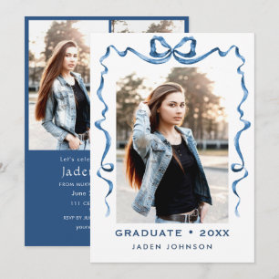 Invitación Fiesta de graduación de FOTO de la cinta azul Bow