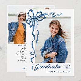 Invitación Fiesta de graduación de FOTO de la cinta azul Bow
