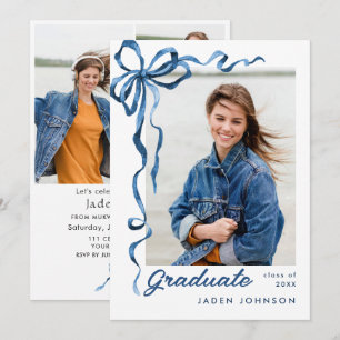 Invitación Fiesta de graduación de FOTO de la cinta azul Bow