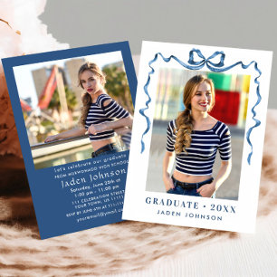 Invitación Fiesta de graduación de FOTO de la cinta azul de v
