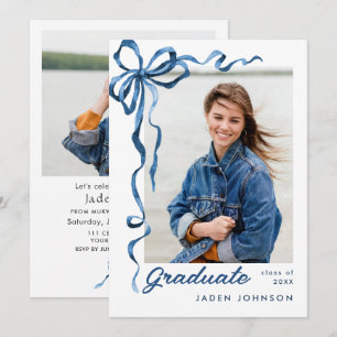 Invitación Fiesta de graduación de FOTO de la cinta azul de v