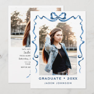 Invitación Fiesta de graduación de FOTO de la cinta azul de v