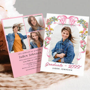 Invitación Fiesta de graduación de FOTO del baile rosado Coqu