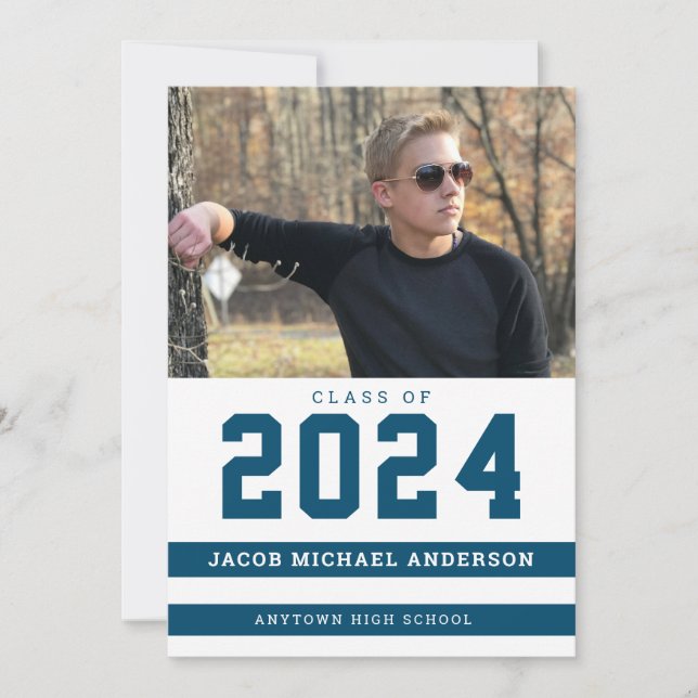 Invitación Fiesta de graduación de foto deportiva de franjas  (Anverso)