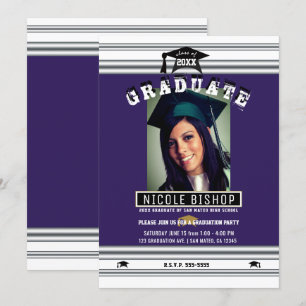 Invitación Fiesta de graduación de foto elegante plateada púr