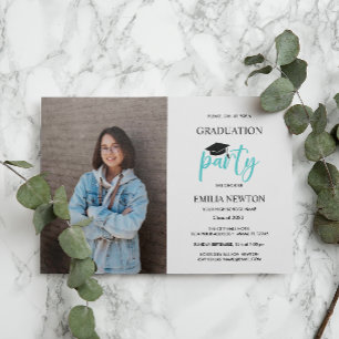 Invitación Fiesta de Graduación de Foto en Aqua Blanco 2023