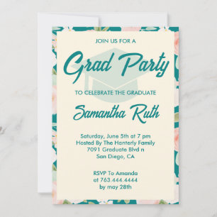 Invitación Fiesta de Graduación de Foto Floral de Marfil Verd