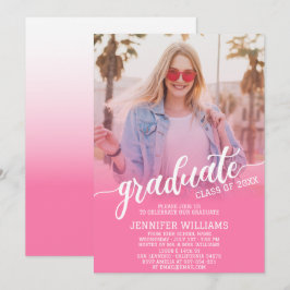 Invitación Fiesta de Graduación de Foto Graduada Rosa