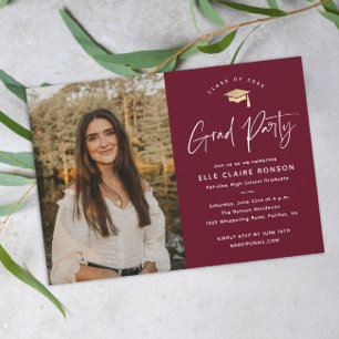 Invitación Fiesta de Graduación de Foto Granate con Guion Sim