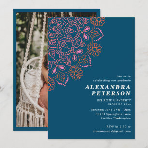Invitación Fiesta de Graduación de Foto Mandala Floral Boho e