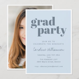 Invitación Fiesta de Graduación de Foto Moderna Azul Suave y 