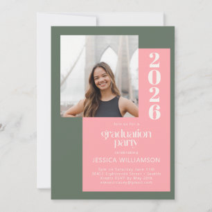 Invitación Fiesta de graduación de foto moderna en rosa salvi