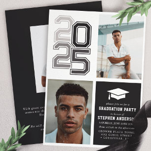 Invitación Fiesta de Graduación de Foto Moderna Varsity Negra