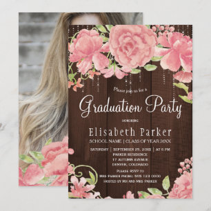 Invitación Fiesta de graduación de FOTO rústica de peonías de