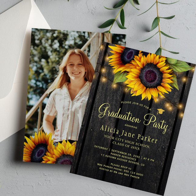 Invitación Fiesta de graduación de FOTO rústica Sunflowers (Subido por el creador)
