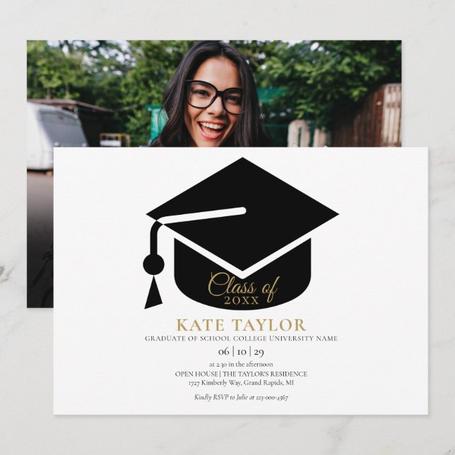 Invitación Fiesta de Graduación de Foto Simple Moderna (Anverso / Reverso)