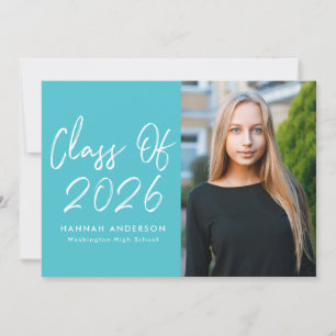 Invitación Fiesta de Graduación de Foto Turquesa con Guion Mo