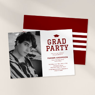 Invitación Fiesta de Graduación de Foto Universitaria en Rojo