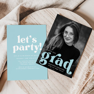 Invitación Fiesta de graduación de fotografía azul cielo de t