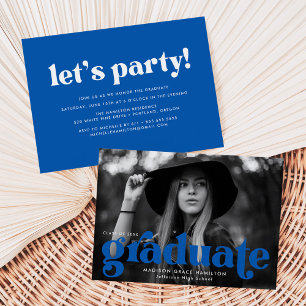 Invitación Fiesta de graduación de fotografía azul de tipogra
