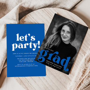 Invitación Fiesta de graduación de fotografía azul de tipogra