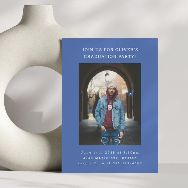 Invitación Fiesta de graduación de fotografía azul moderna y  (Subido por el creador)