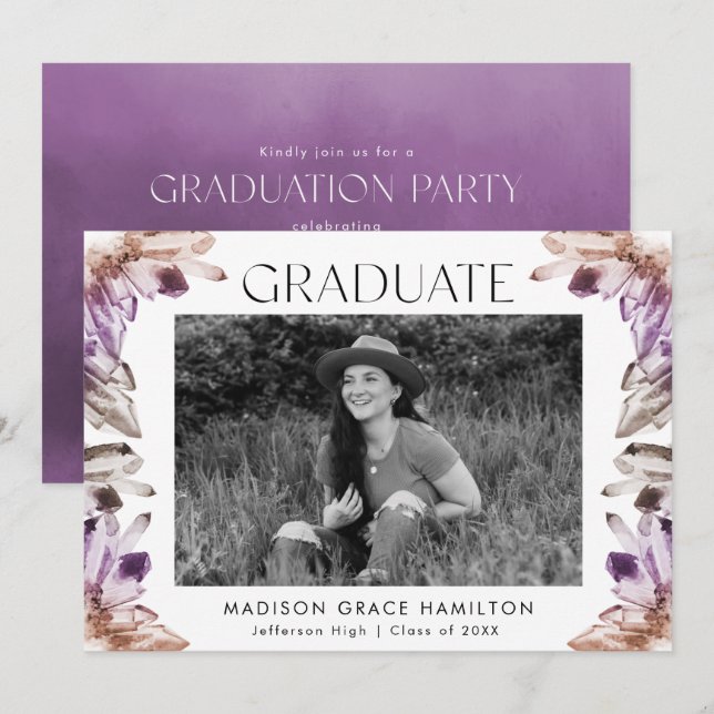 Invitación Fiesta de Graduación de Fotografía de Cristal de A (Anverso / Reverso)