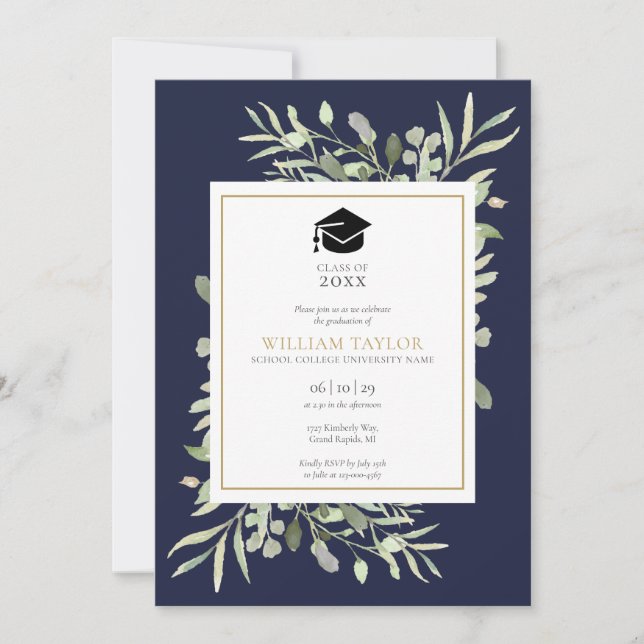 Invitación Fiesta de graduación de fotografía de la Marina Bl (Anverso)