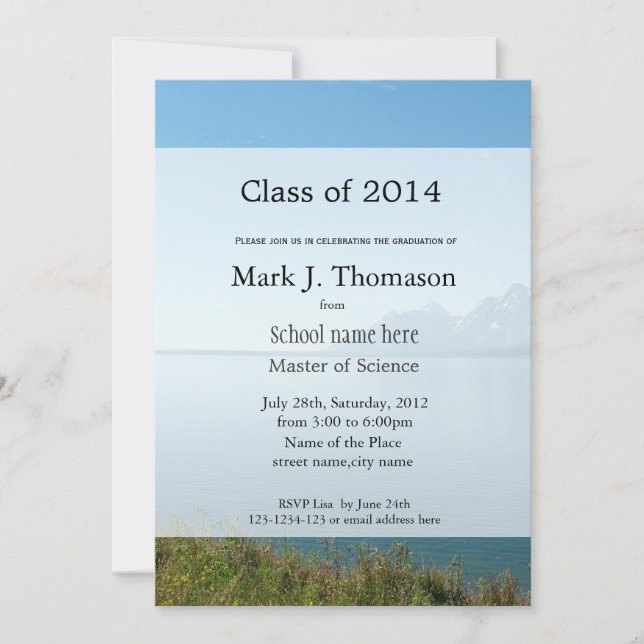 Invitación Fiesta de graduación de fotografía de lago paisají (Anverso)