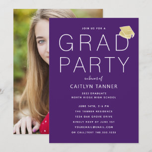 Invitación Fiesta de graduación de fotografía simple morada m