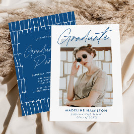 Invitación Fiesta de graduación de fotografías azules con gui