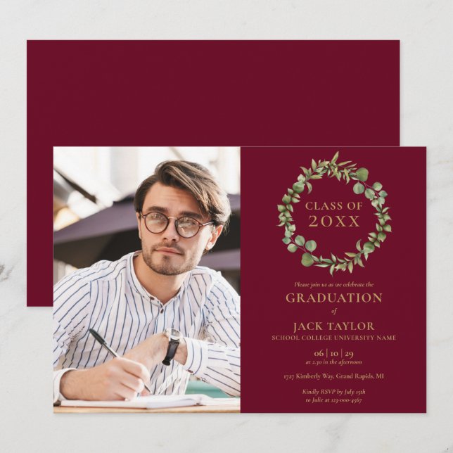 Invitación Fiesta de Graduación de Fotografías de Garland de  (Anverso / Reverso)