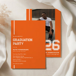 Invitación Fiesta de Graduación de Fotos Atléticas Naranja