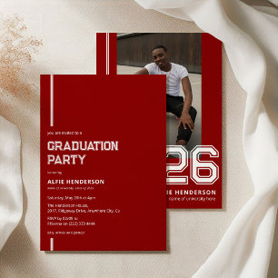 Invitación Fiesta de Graduación de Fotos Atléticas Rojo Burde