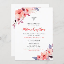 Invitación fiesta de graduación de fotos de enfermeras floral