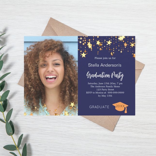 Invitación Fiesta de graduación de fotos de estrellas de oro  (Subido por el creador)